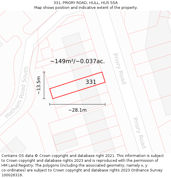 331, PRIORY ROAD, HULL, HU5 5SA: Plot and title map
