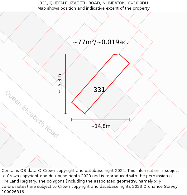 331, QUEEN ELIZABETH ROAD, NUNEATON, CV10 9BU: Plot and title map