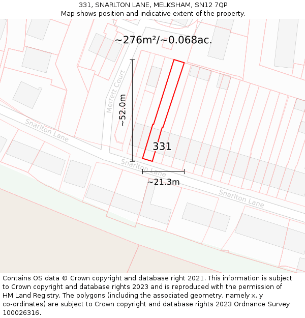 331, SNARLTON LANE, MELKSHAM, SN12 7QP: Plot and title map