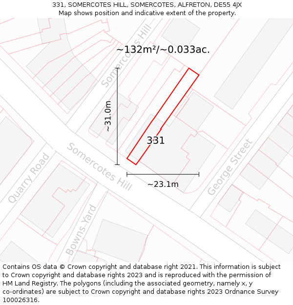 331, SOMERCOTES HILL, SOMERCOTES, ALFRETON, DE55 4JX: Plot and title map