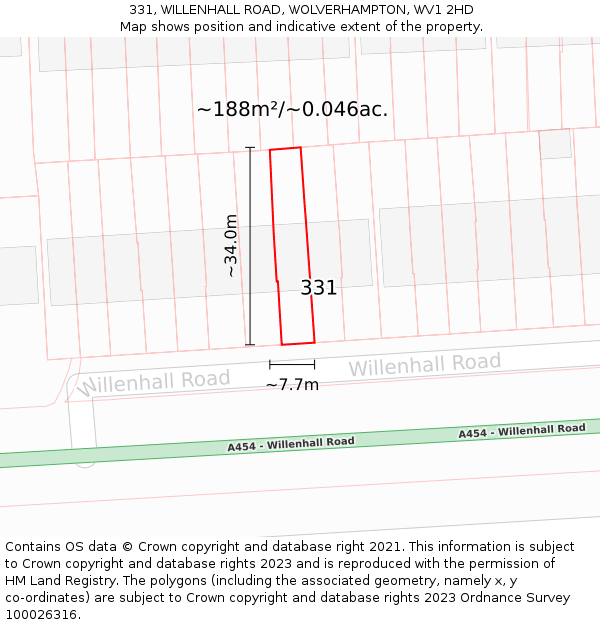 331, WILLENHALL ROAD, WOLVERHAMPTON, WV1 2HD: Plot and title map