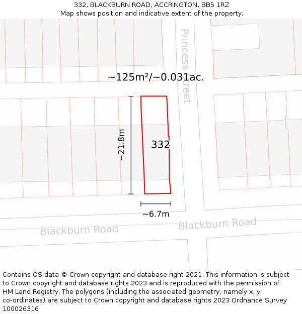 332, BLACKBURN ROAD, ACCRINGTON, BB5 1RZ: Plot and title map