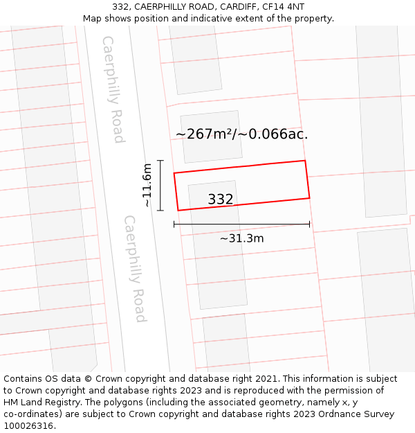 332, CAERPHILLY ROAD, CARDIFF, CF14 4NT: Plot and title map