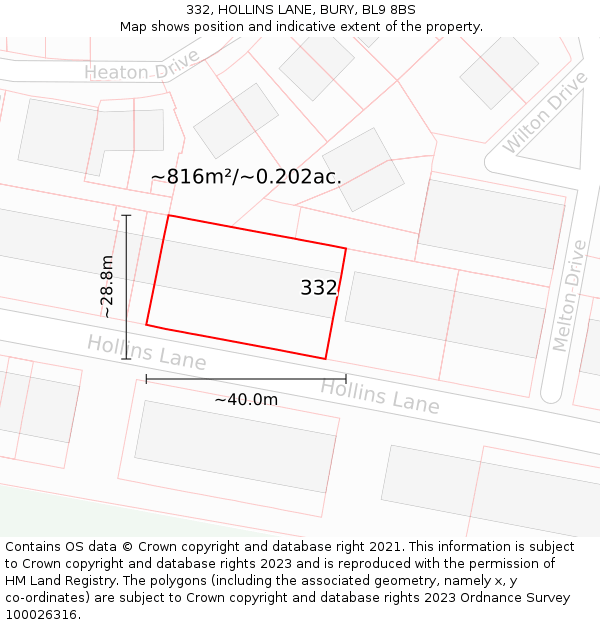 332, HOLLINS LANE, BURY, BL9 8BS: Plot and title map