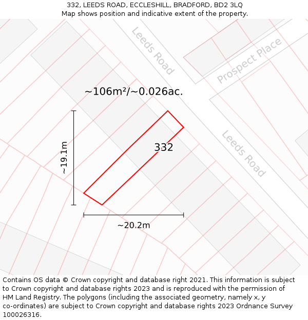 332, LEEDS ROAD, ECCLESHILL, BRADFORD, BD2 3LQ: Plot and title map