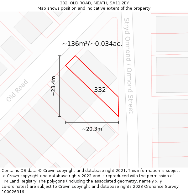 332, OLD ROAD, NEATH, SA11 2EY: Plot and title map