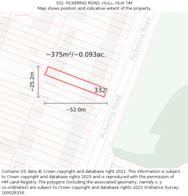 332, PICKERING ROAD, HULL, HU4 7AF: Plot and title map