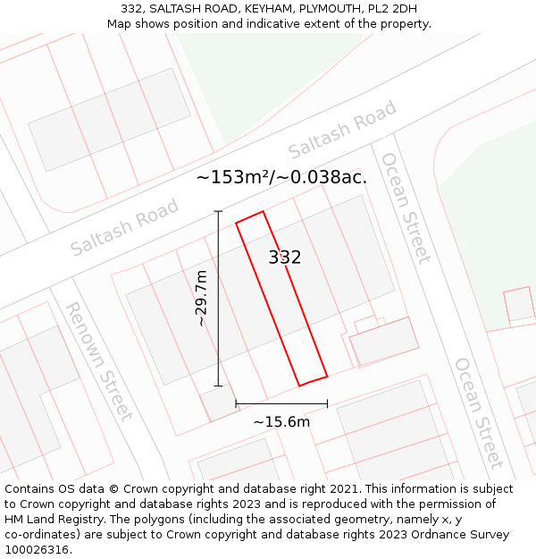 332, SALTASH ROAD, KEYHAM, PLYMOUTH, PL2 2DH: Plot and title map
