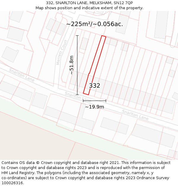332, SNARLTON LANE, MELKSHAM, SN12 7QP: Plot and title map