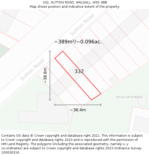 332, SUTTON ROAD, WALSALL, WS5 3BB: Plot and title map