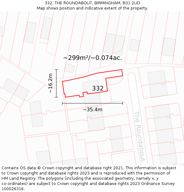 332, THE ROUNDABOUT, BIRMINGHAM, B31 2UD: Plot and title map