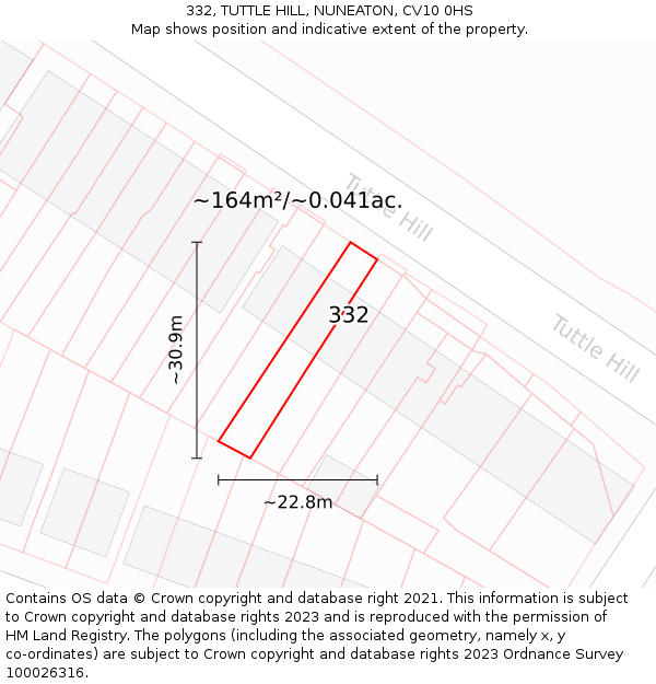 332, TUTTLE HILL, NUNEATON, CV10 0HS: Plot and title map
