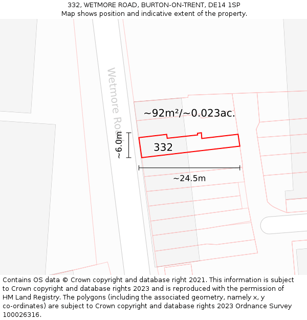 332, WETMORE ROAD, BURTON-ON-TRENT, DE14 1SP: Plot and title map