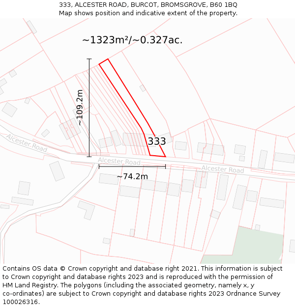 333, ALCESTER ROAD, BURCOT, BROMSGROVE, B60 1BQ: Plot and title map