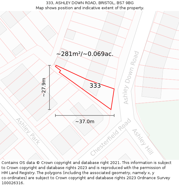 333, ASHLEY DOWN ROAD, BRISTOL, BS7 9BG: Plot and title map