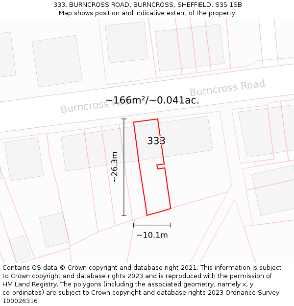 333, BURNCROSS ROAD, BURNCROSS, SHEFFIELD, S35 1SB: Plot and title map