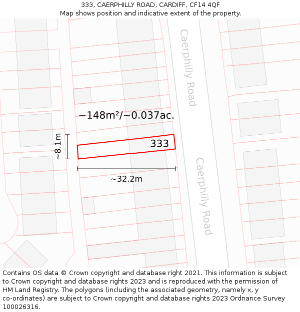 333, CAERPHILLY ROAD, CARDIFF, CF14 4QF: Plot and title map