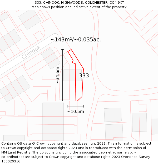 333, CHINOOK, HIGHWOODS, COLCHESTER, CO4 9XT: Plot and title map