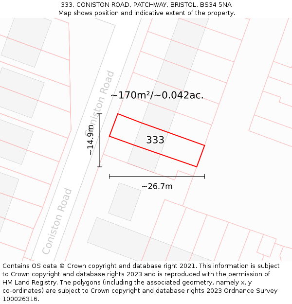 333, CONISTON ROAD, PATCHWAY, BRISTOL, BS34 5NA: Plot and title map