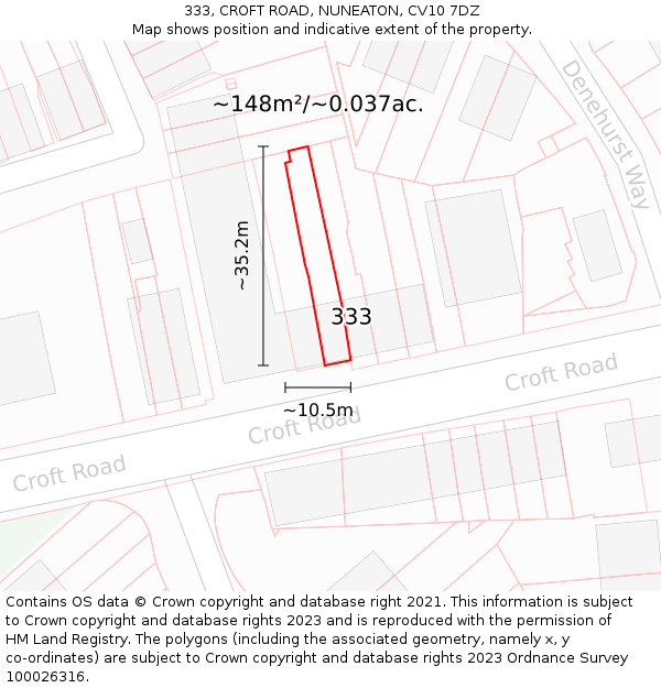 333, CROFT ROAD, NUNEATON, CV10 7DZ: Plot and title map