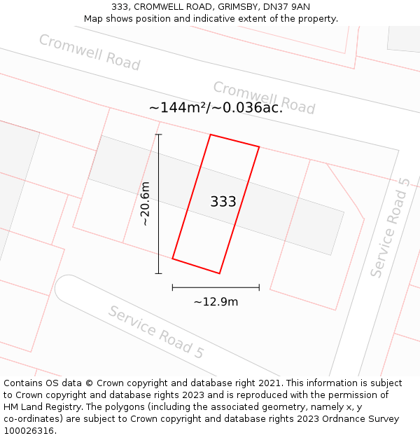333, CROMWELL ROAD, GRIMSBY, DN37 9AN: Plot and title map