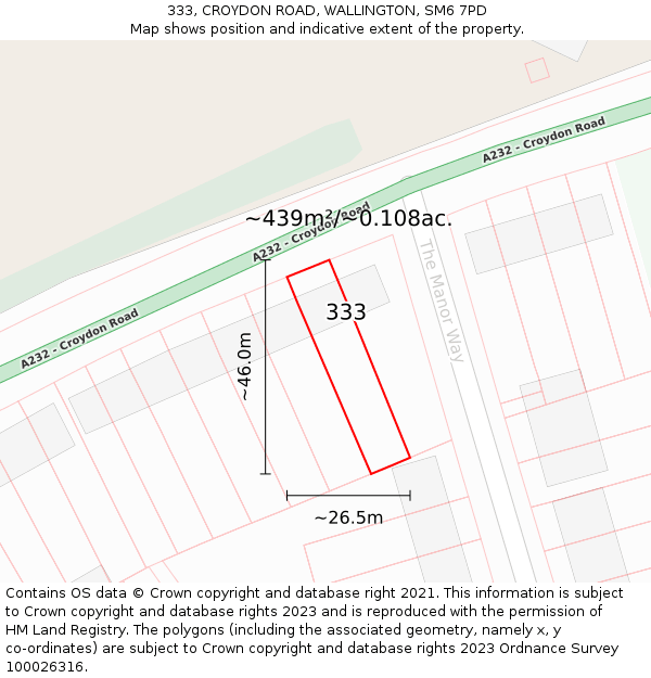 333, CROYDON ROAD, WALLINGTON, SM6 7PD: Plot and title map