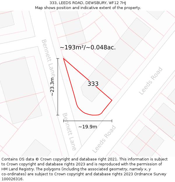 333, LEEDS ROAD, DEWSBURY, WF12 7HJ: Plot and title map
