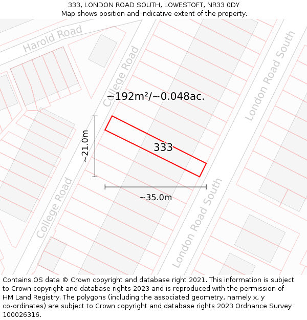 333, LONDON ROAD SOUTH, LOWESTOFT, NR33 0DY: Plot and title map