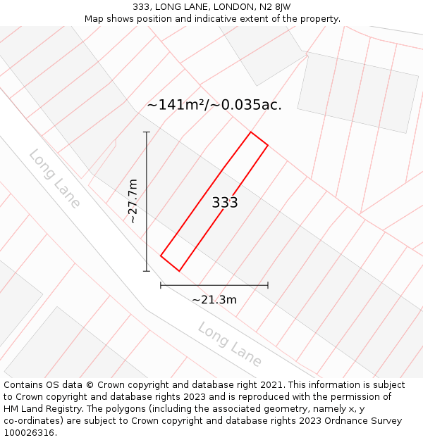 333, LONG LANE, LONDON, N2 8JW: Plot and title map