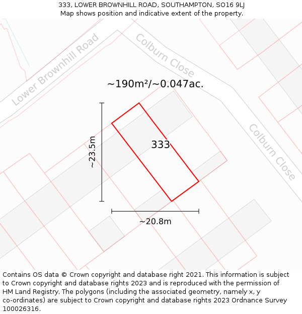 333, LOWER BROWNHILL ROAD, SOUTHAMPTON, SO16 9LJ: Plot and title map