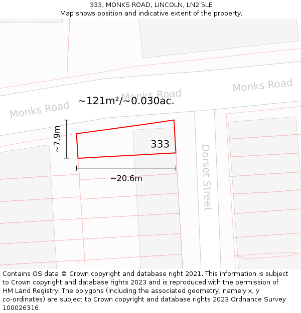 333, MONKS ROAD, LINCOLN, LN2 5LE: Plot and title map