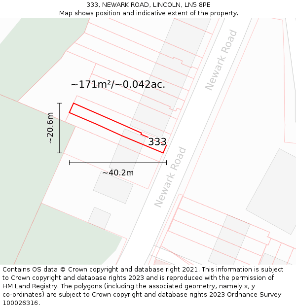 333, NEWARK ROAD, LINCOLN, LN5 8PE: Plot and title map