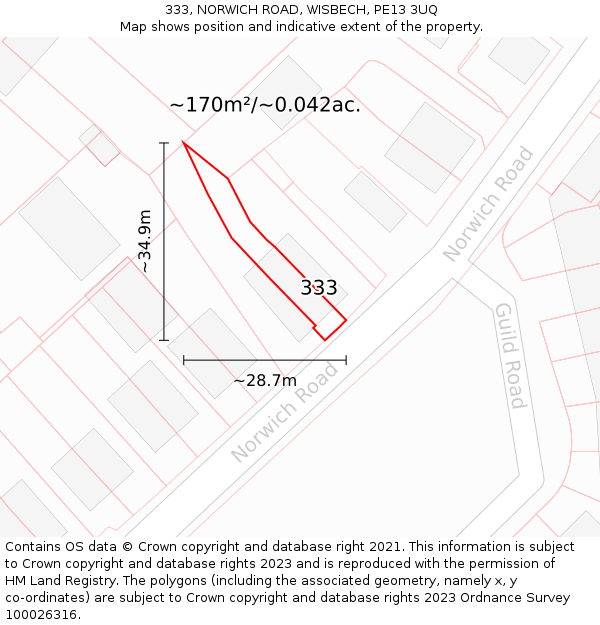 333, NORWICH ROAD, WISBECH, PE13 3UQ: Plot and title map