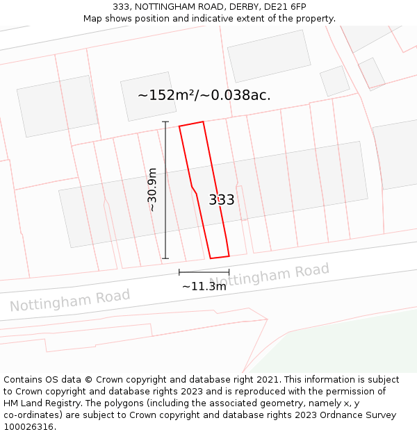 333, NOTTINGHAM ROAD, DERBY, DE21 6FP: Plot and title map