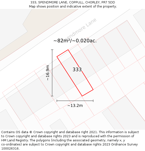 333, SPENDMORE LANE, COPPULL, CHORLEY, PR7 5DD: Plot and title map