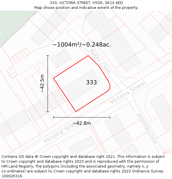 333, VICTORIA STREET, HYDE, SK14 4ED: Plot and title map