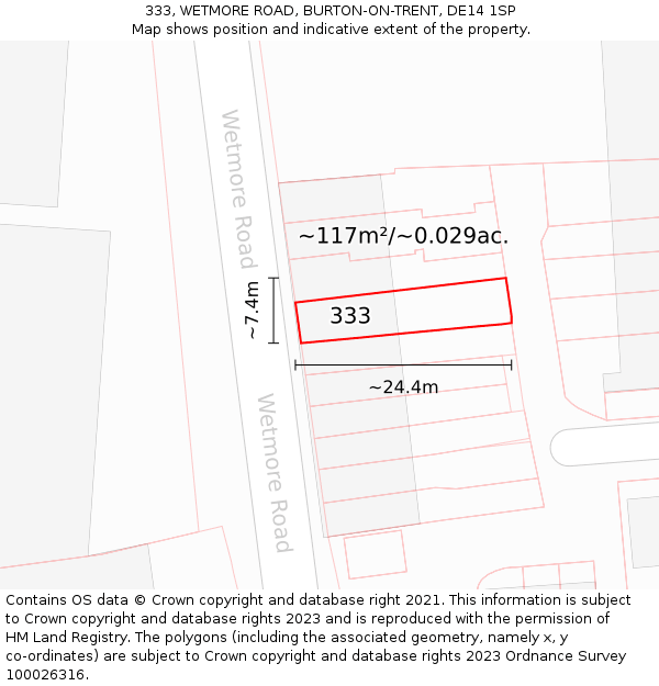 333, WETMORE ROAD, BURTON-ON-TRENT, DE14 1SP: Plot and title map