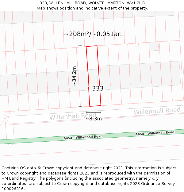 333, WILLENHALL ROAD, WOLVERHAMPTON, WV1 2HD: Plot and title map