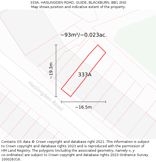 333A, HASLINGDEN ROAD, GUIDE, BLACKBURN, BB1 2NG: Plot and title map