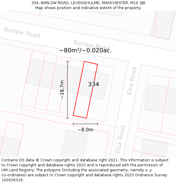 334, BARLOW ROAD, LEVENSHULME, MANCHESTER, M19 3JB: Plot and title map
