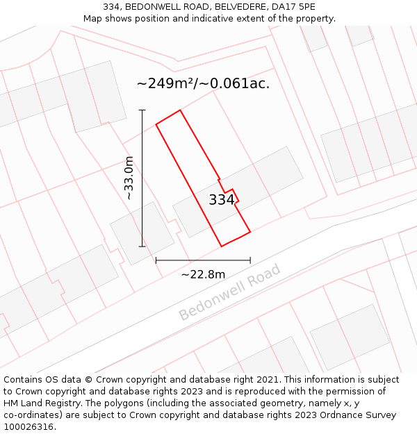 334, BEDONWELL ROAD, BELVEDERE, DA17 5PE: Plot and title map