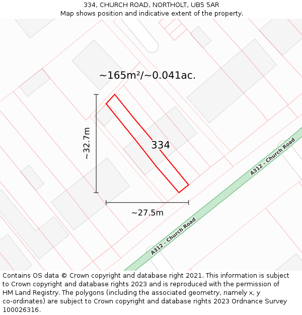 334, CHURCH ROAD, NORTHOLT, UB5 5AR: Plot and title map
