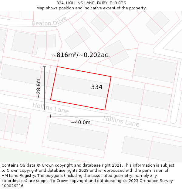 334, HOLLINS LANE, BURY, BL9 8BS: Plot and title map