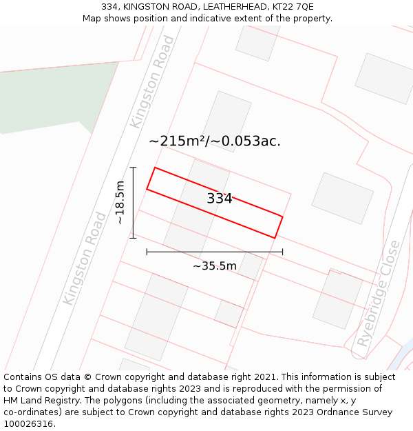 334, KINGSTON ROAD, LEATHERHEAD, KT22 7QE: Plot and title map