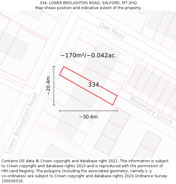 334, LOWER BROUGHTON ROAD, SALFORD, M7 2HQ: Plot and title map