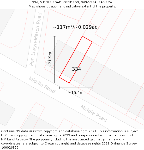 334, MIDDLE ROAD, GENDROS, SWANSEA, SA5 8EW: Plot and title map