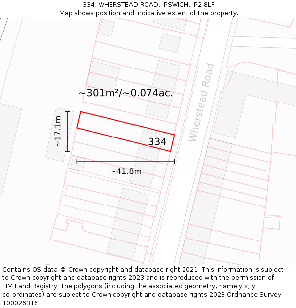 334, WHERSTEAD ROAD, IPSWICH, IP2 8LF: Plot and title map