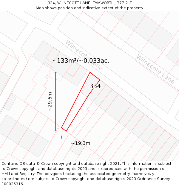 334, WILNECOTE LANE, TAMWORTH, B77 2LE: Plot and title map