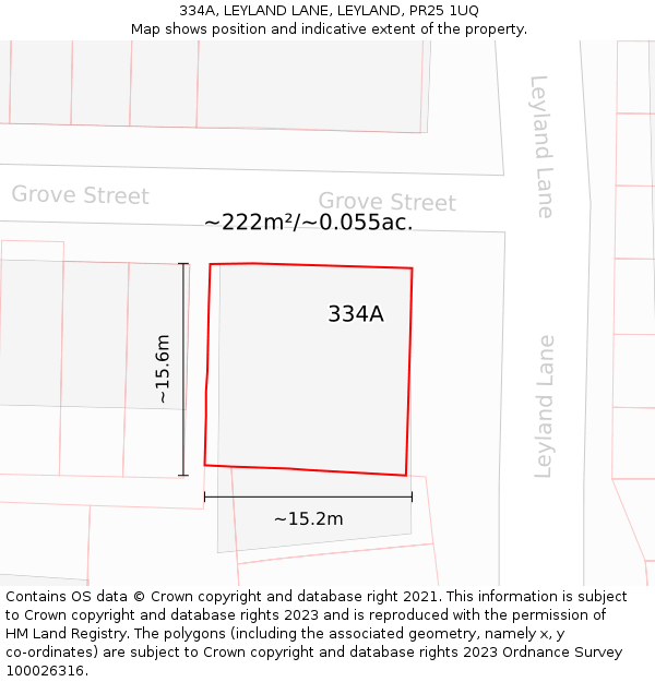 334A, LEYLAND LANE, LEYLAND, PR25 1UQ: Plot and title map