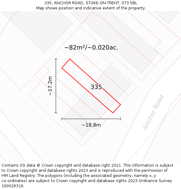 335, ANCHOR ROAD, STOKE-ON-TRENT, ST3 5BL: Plot and title map